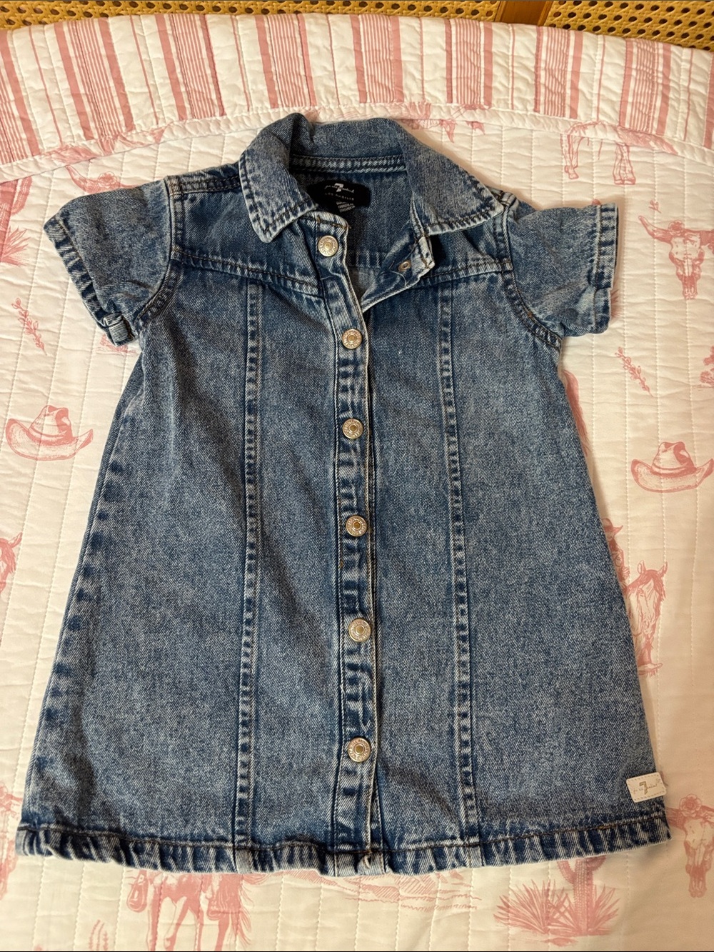 7 For All Mankind Girls Denim Button-Front Dress - Blue